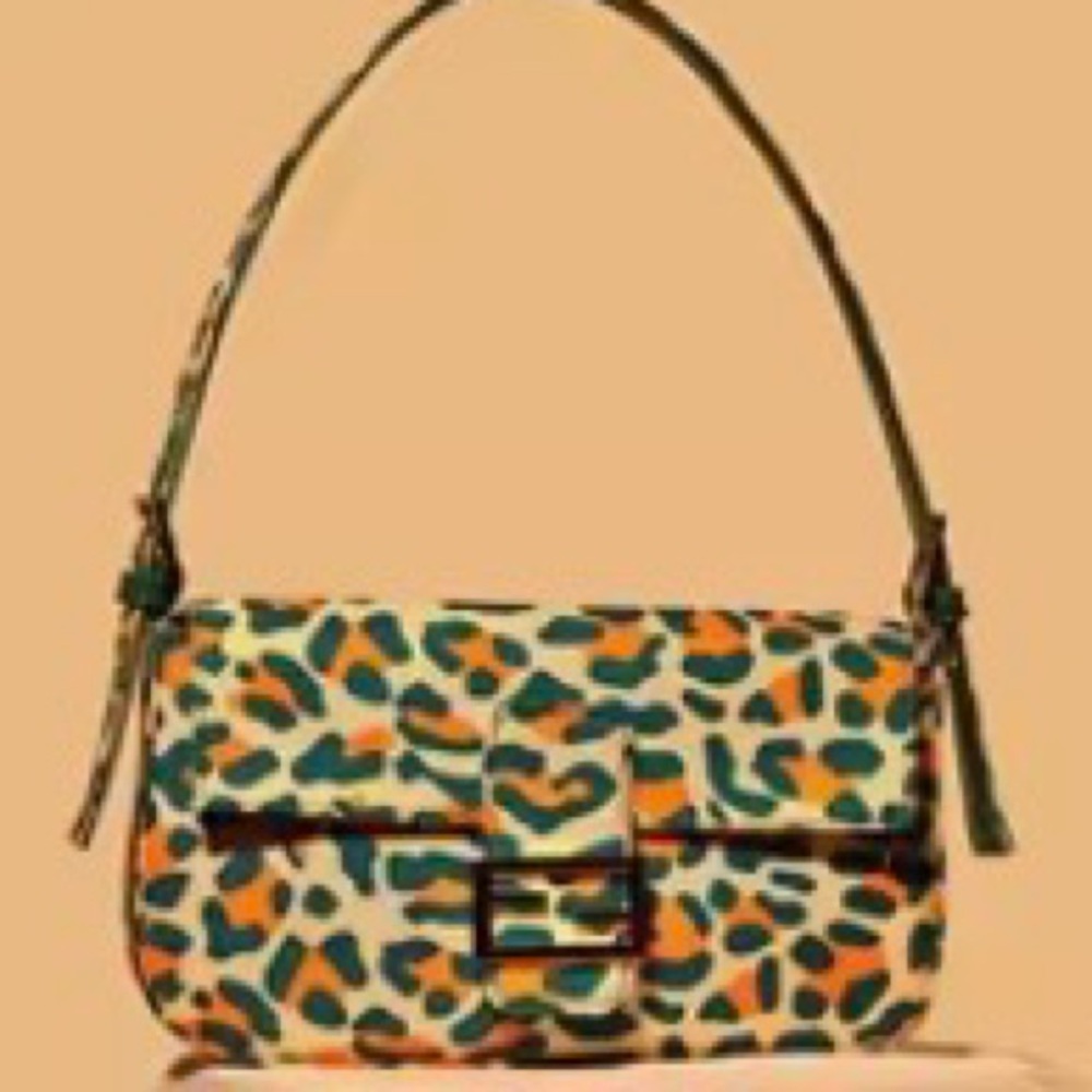 Fendi Inspired Leopard Print baguette style Shoulder Bag